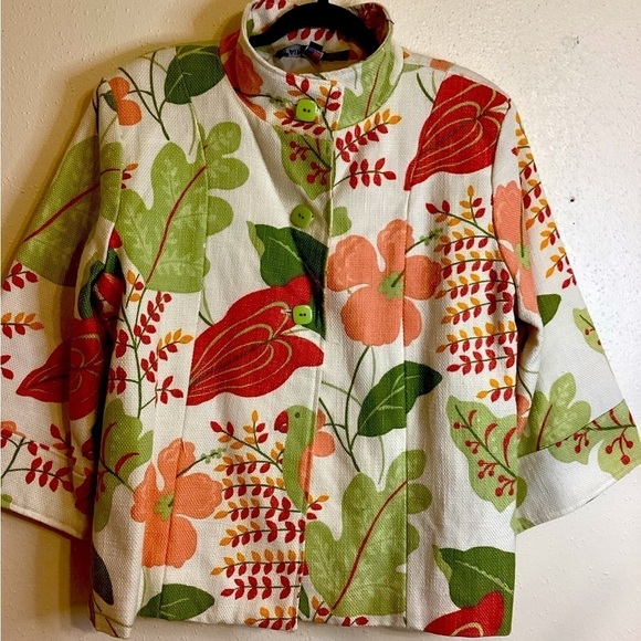 Painted Pony Woven Tapestry Bright Floral Print Blazer - Picture 3 of 11